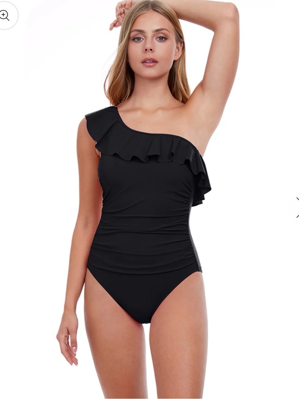 šŗPROFILE BY GOTTEX BLACK ONE SHOULDER BLACK RUFFLE BATHING SUITšŗ